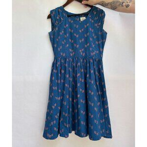 Mata Traders Dress, Sleeveless, Blue with Pink Flowers, Medium, 100% Cotton